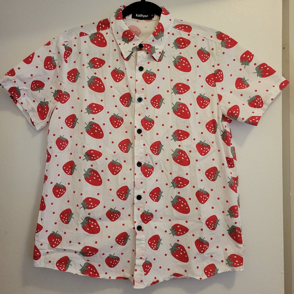 VATPAVE Mens Shirt White Strawberry Small